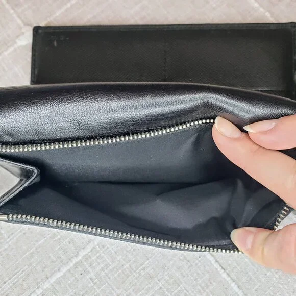 Coach Slim Trifold Wallet - Charcoal Signature Canvas and Black Leather - Picture 14 of 15